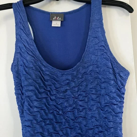 Blue with Silver Metallic Threads Mini Dress - Picture 3 of 6